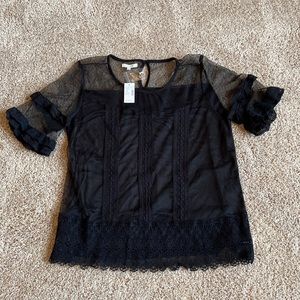 Maurices Black Sheer Ruffle Sleeve Top Size L